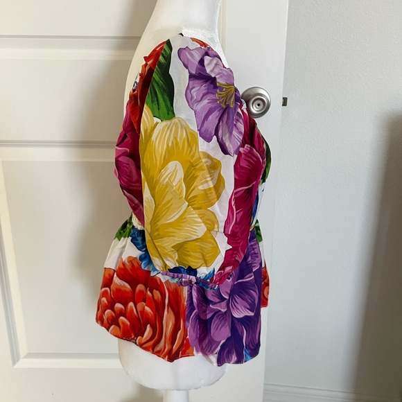 NWOT Farm Rio Multicolor Floral Puff Sleeve Top Small - Picture 6 of 10